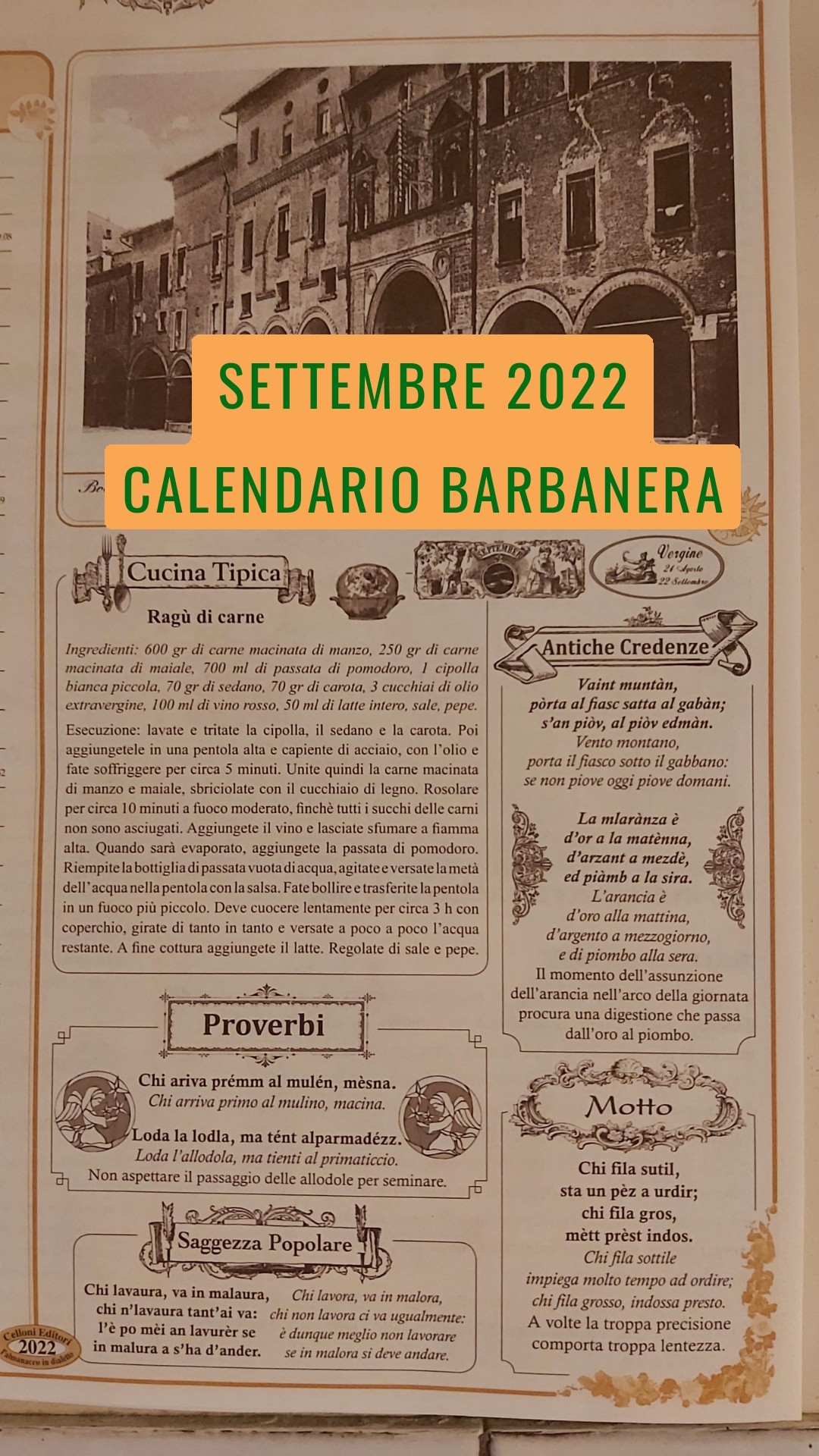 Settembre 2022 Calendario Barbanera